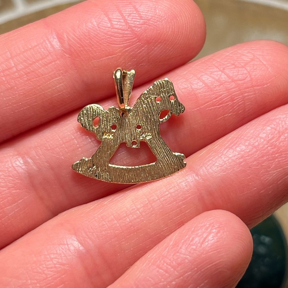 14K Solid Yellow Gold Small Toy Rocking Horse Charm Pendant - Picture 12 of 13